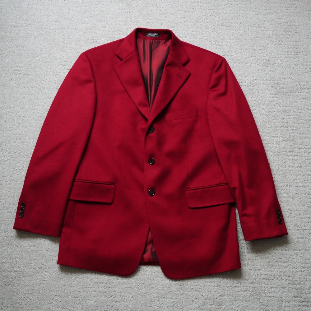 Bachrach Mens Pure Cashmere Blazer Red 3 Button Sport Coat Italy Fabric 40 Short